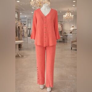 Chadwicks Coral Button-Down Pantsuit